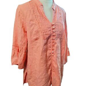 (801)Deane & White Women Orange Linen 3/4 Bell Sleeve Top Plus Size 1X
